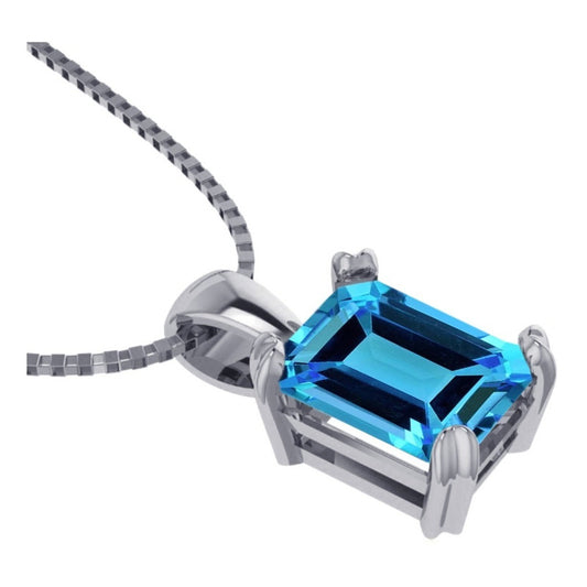 Colar Prata 925 Retangular Azul Topázio: Exclusivo