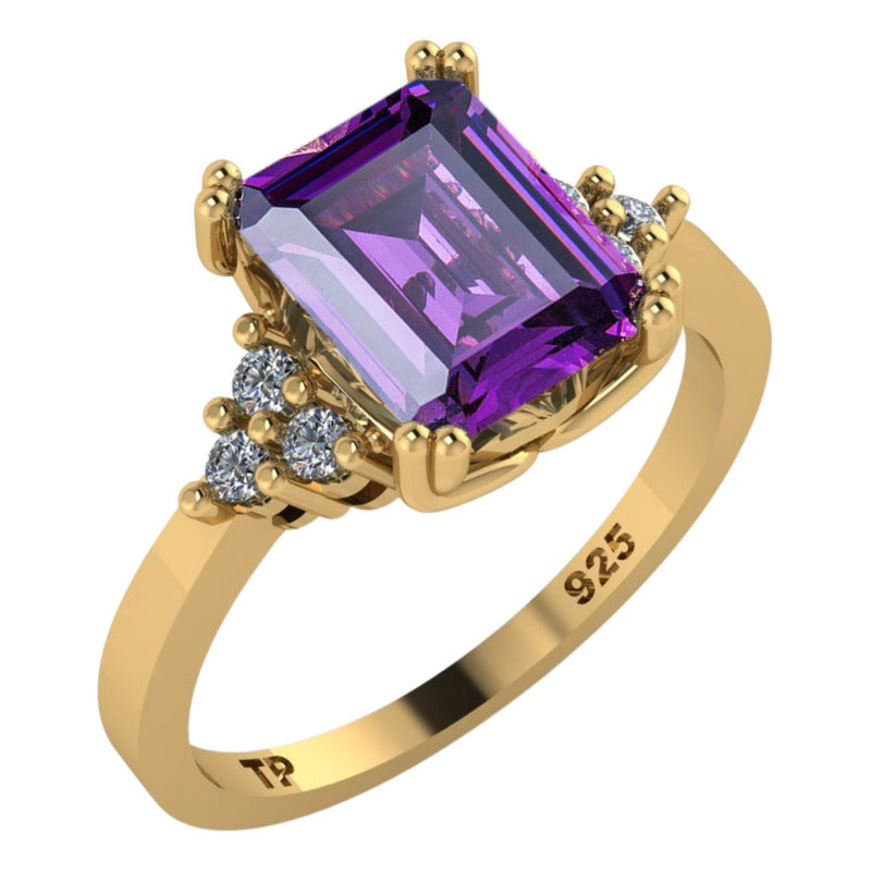 Anel Vintage Clássico Prata 925 Dourada Ouro 18k Ametista