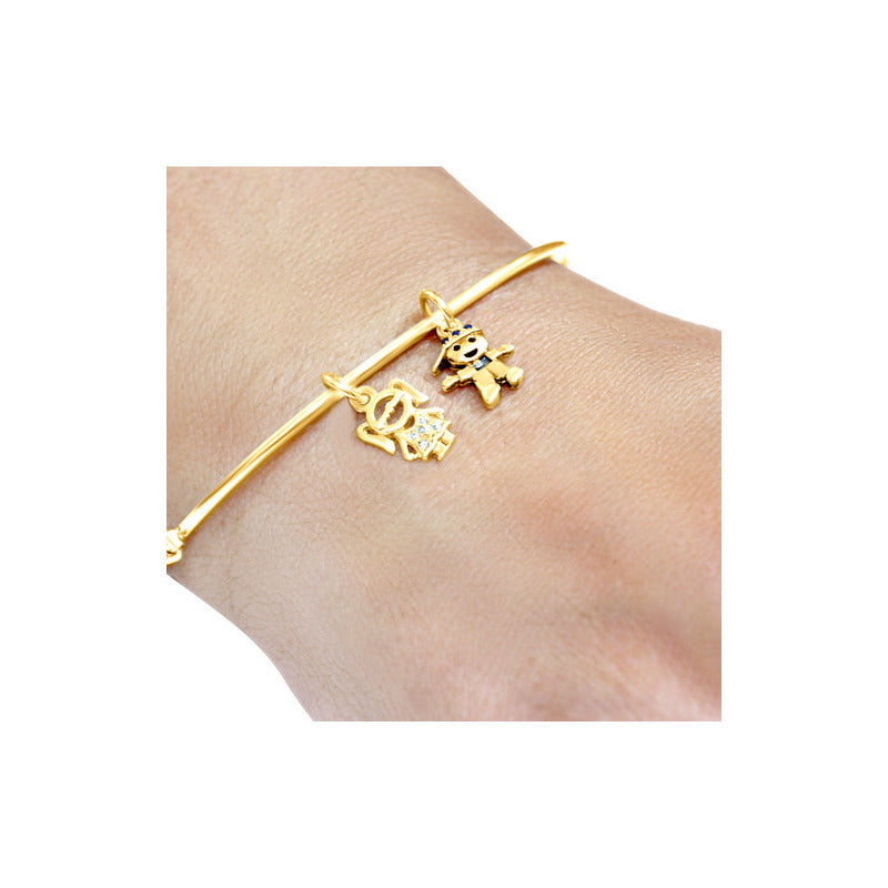 Bracelete Rígido Prata 925 Dourada 18k - 1 Menino 1 Menina