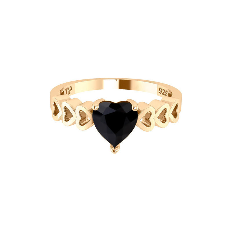 Anel Luxo Coração Prata 925 Dourada A Ouro 18k - Onix