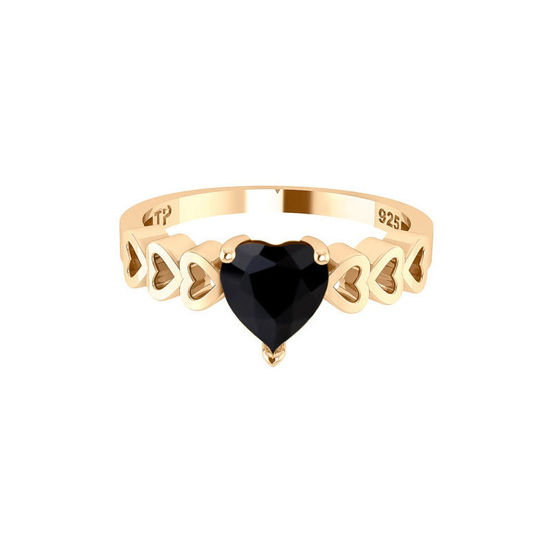 Anel Luxo Coração Prata 925 Dourada A Ouro 18k - Onix