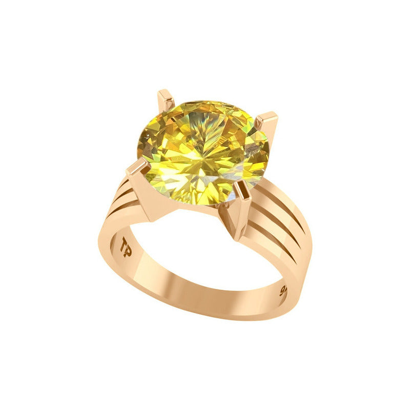 Anel Solitário Prata 925 Dourada 18k - Citrino Grande