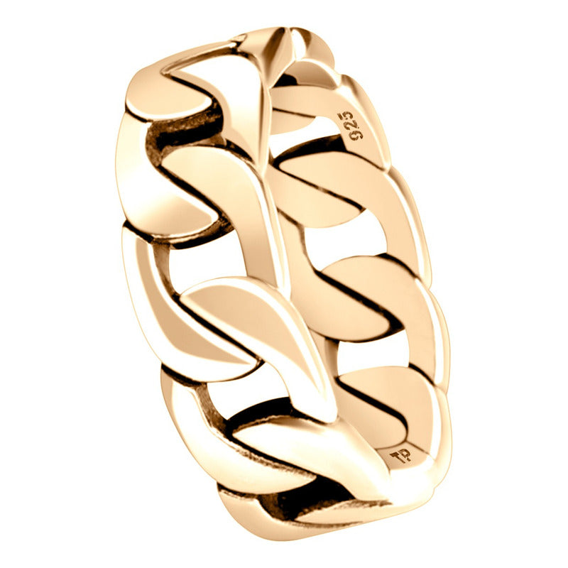 Anel Elos De Corrente Prata 925 Dourada Ouro 18k