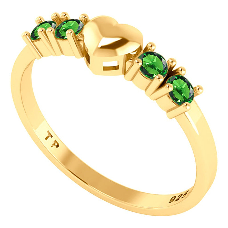 Solid Heart Ring 925 Silver Gold 18k Gold - Emerald