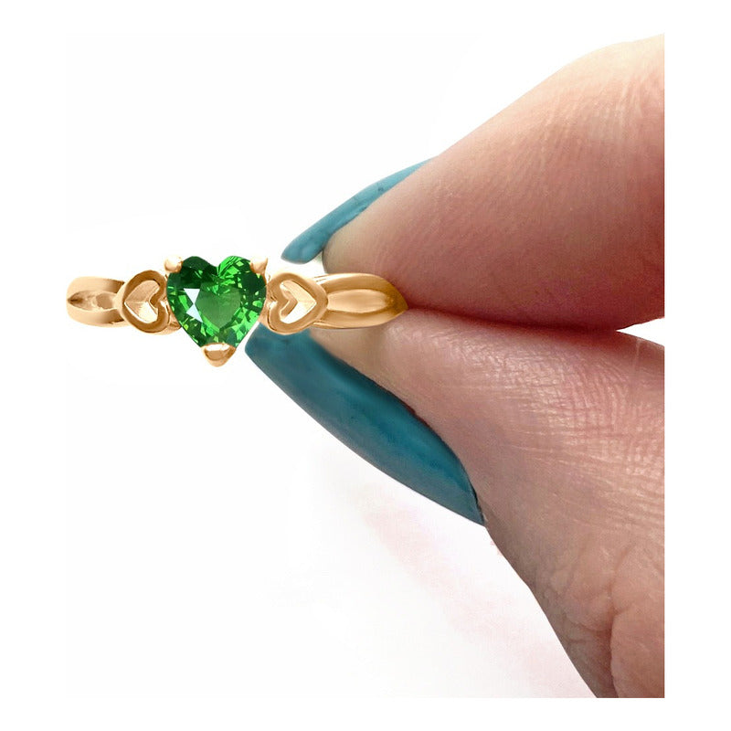 Anel Eterno Coração Pura Prata 925 Dourada Ouro18k Esmeralda