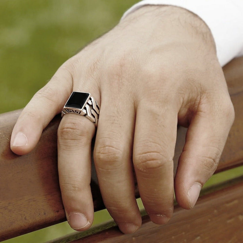 Anel Masculino Elos Prata 925 Black Onix Tamanhos Exclusivos