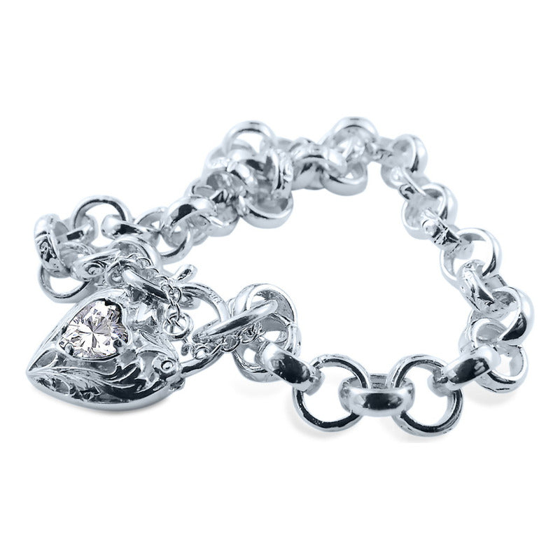 Pulseira Prata 925 Elo Portugues Pedras - Modelo Exclusivo