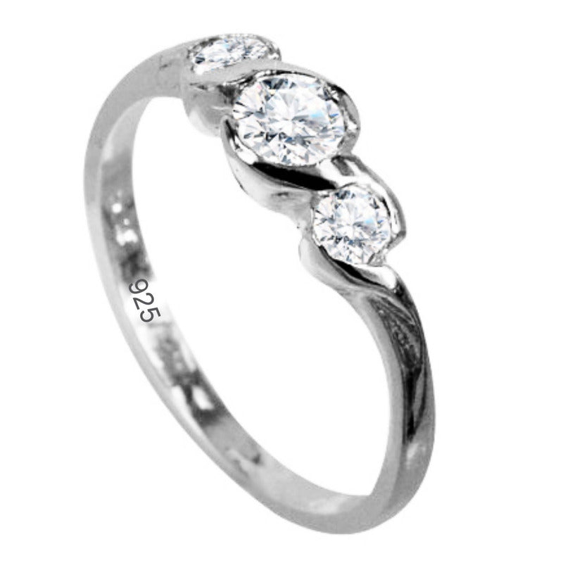 Anel De Prata 925 Com 3 Zirconias - Exclusivo