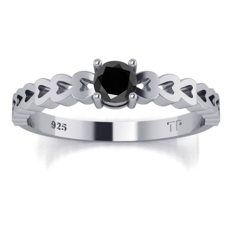 Anel Luxo Pura Prata 925 Corações Black Onix- Exclusivo - Compre Joias Direto Da Fábrica E Economize Dinheiro