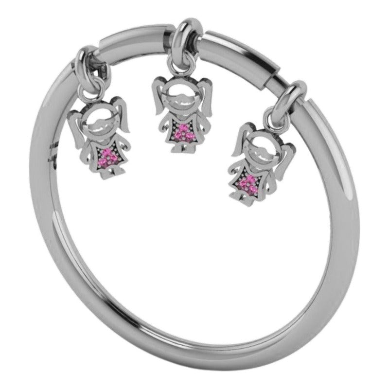 Anel Prata 925 Família Pingentes Exclusivo : 3 Meninas