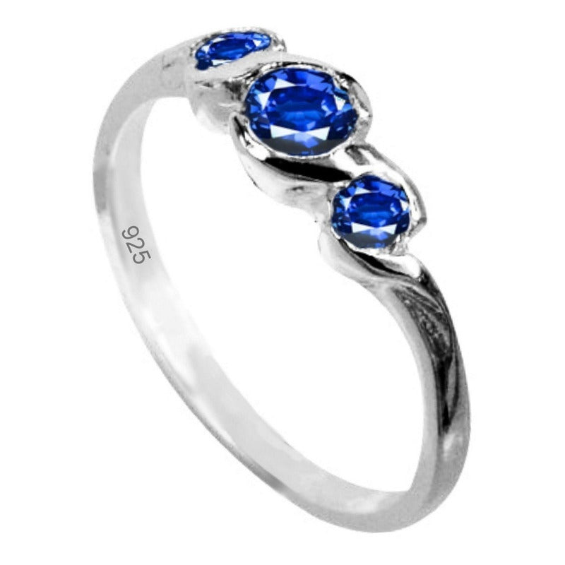 3 Sapphires Ring in Pure 925 Silver - Exclusive - Buy Jewelry Directly From the Factory and Save Money