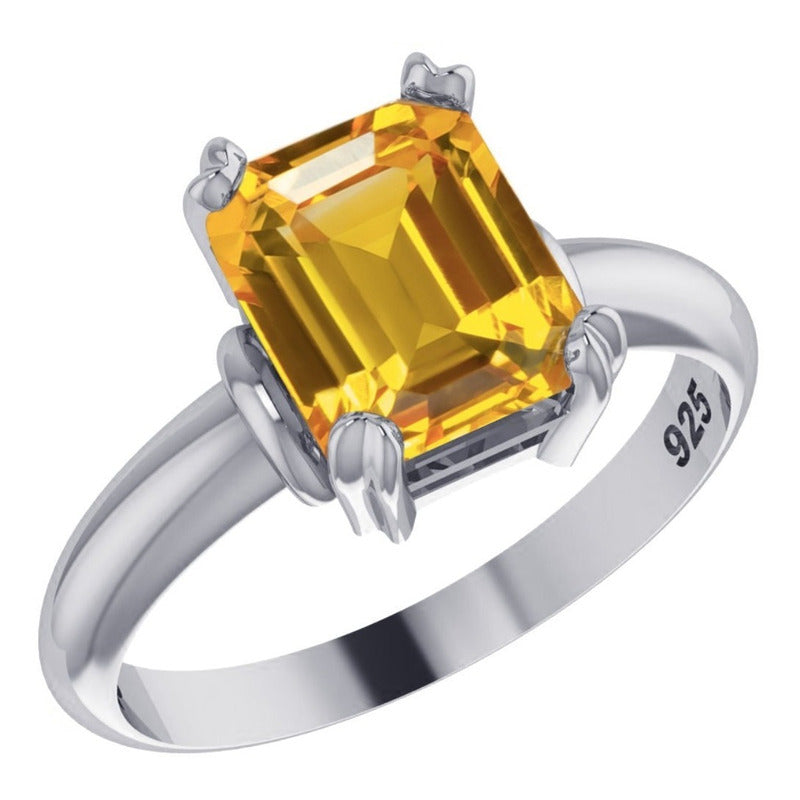 Anel Vintage Citrino Pura Prata 925 - Feminino