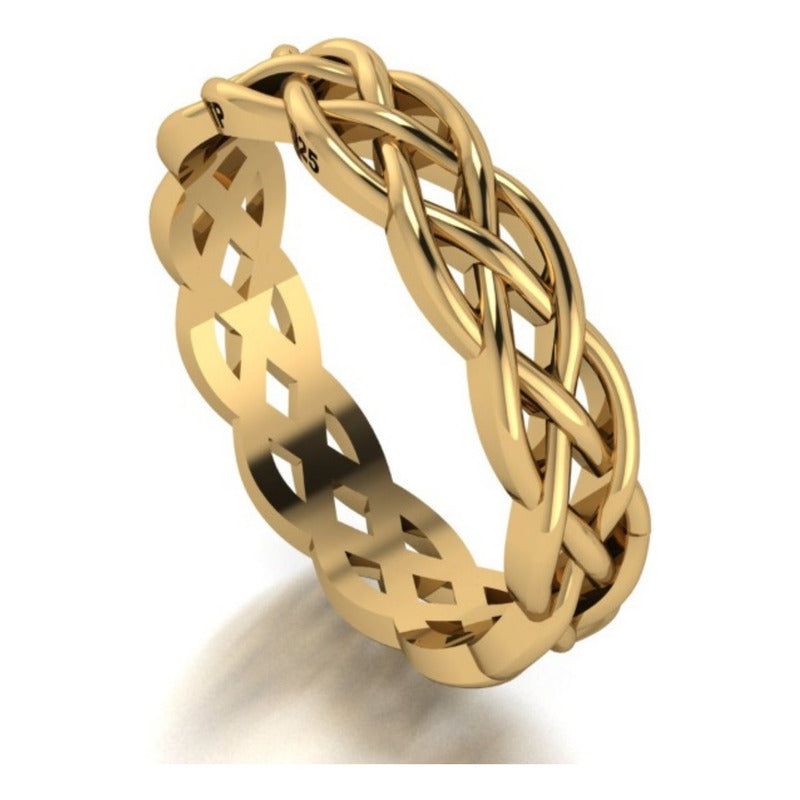 Anillo celta trenzado infinito de plata 925 bañado en oro de 18 quilates