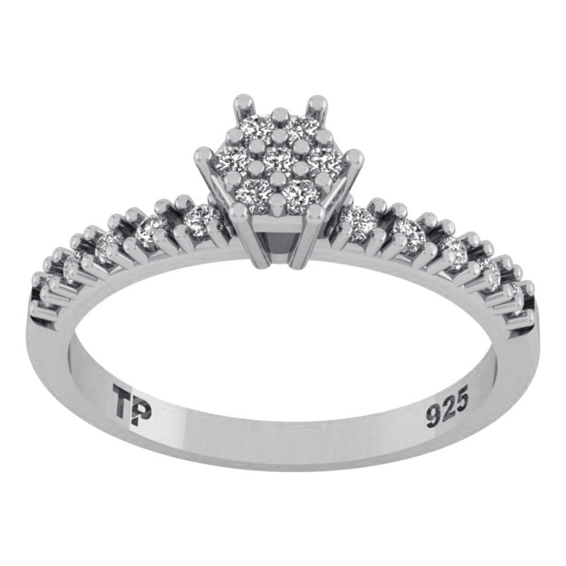 Shower Ring with Zirconias Studded in 925 Silver - Women's
