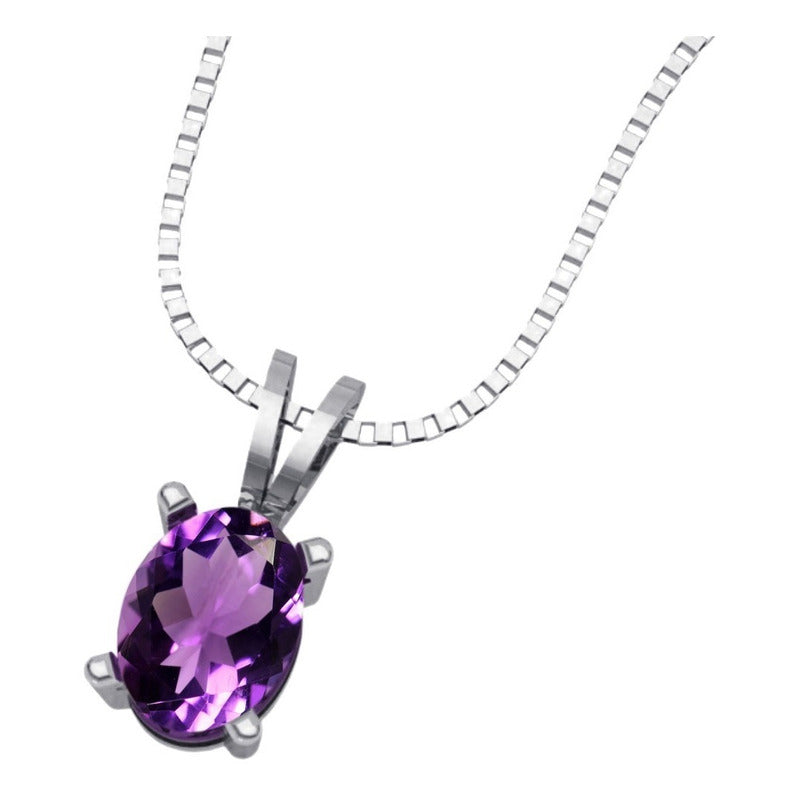 Colar Feminino Prata 925 Ametista Oval - Exclusivo