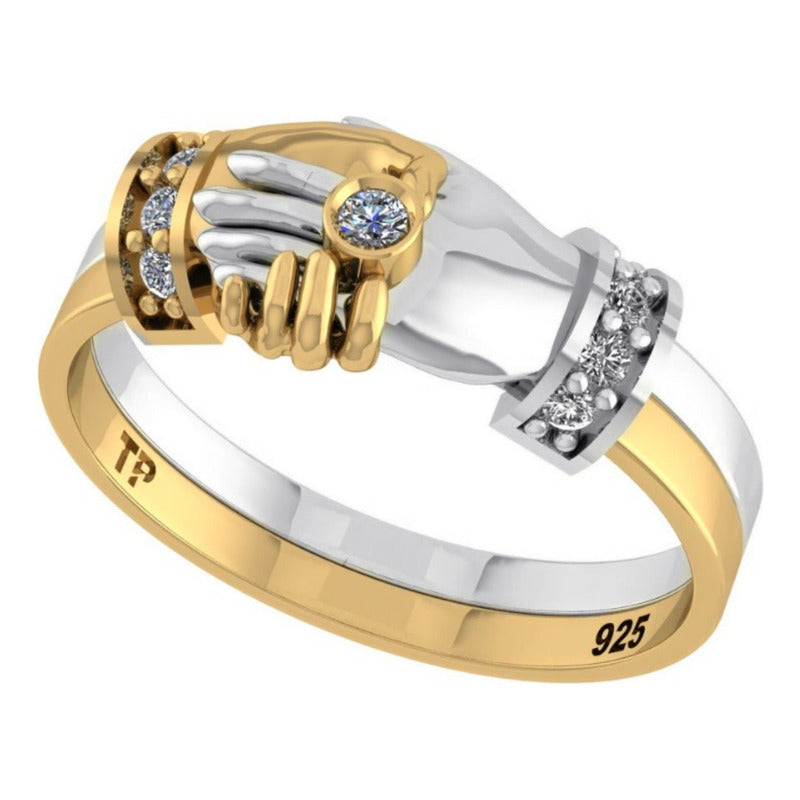Anel Passione Zirconias Prata 925 Dourada 18k - Noivado