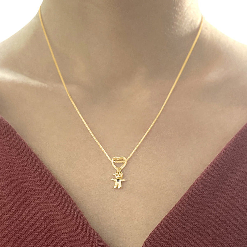 Colar Canga 1 Menino Com Safiras Prata 925 Dourada Ouro 18k