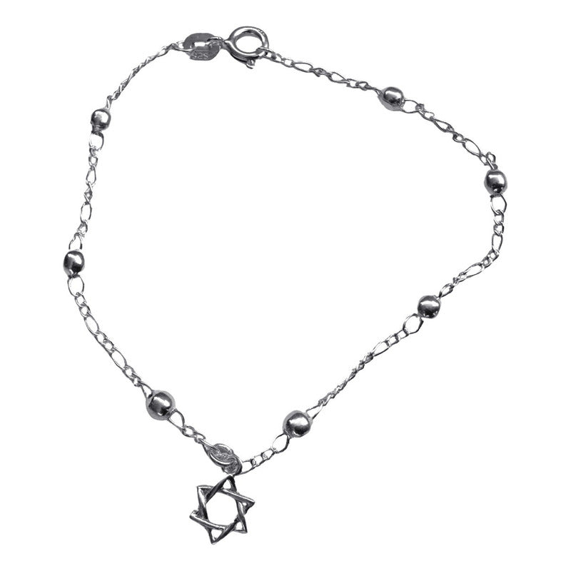 Pulseira Prata 925 Bolinha 3mm - Pingente Estrela De David