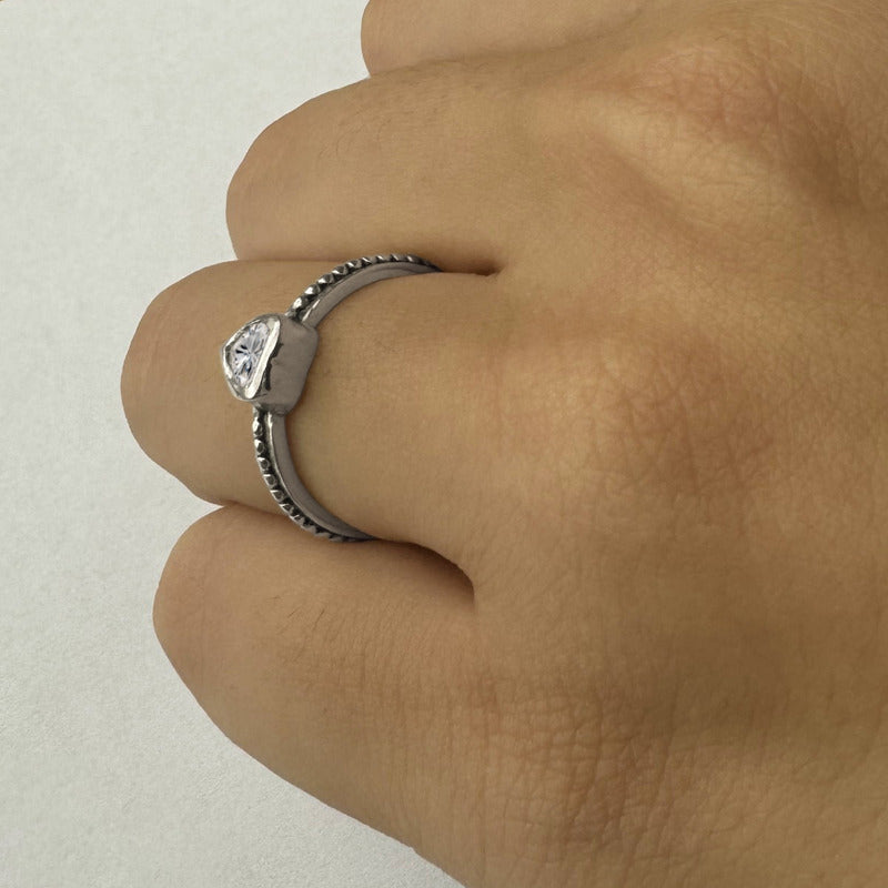 Anel De Pura Prata 925 Solitário Coração Zirconia- Exclusivo
