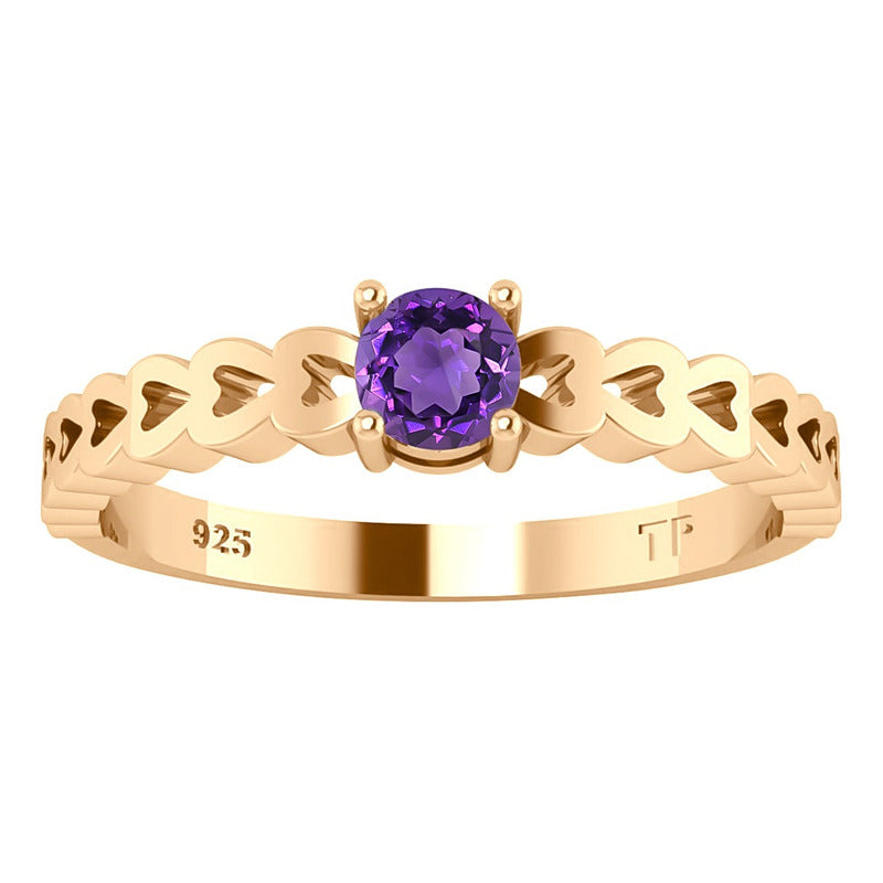 Anel Luxo Corações Prata 925 Dourada Ouro 18k - Ametista