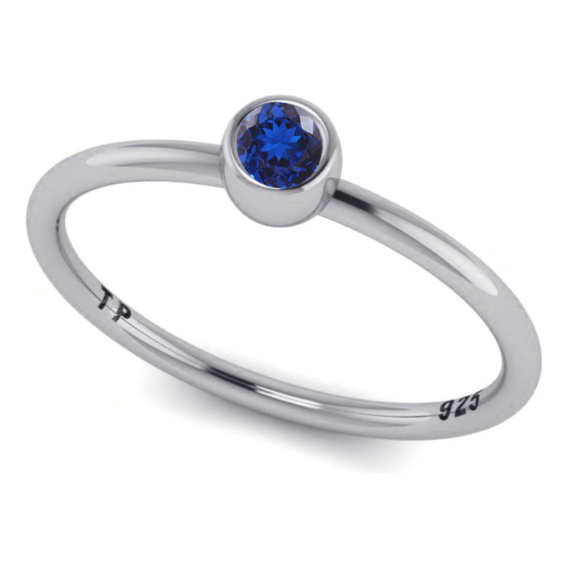 Anel Prata 925 Solitário Safira Redonda - Exclusivo