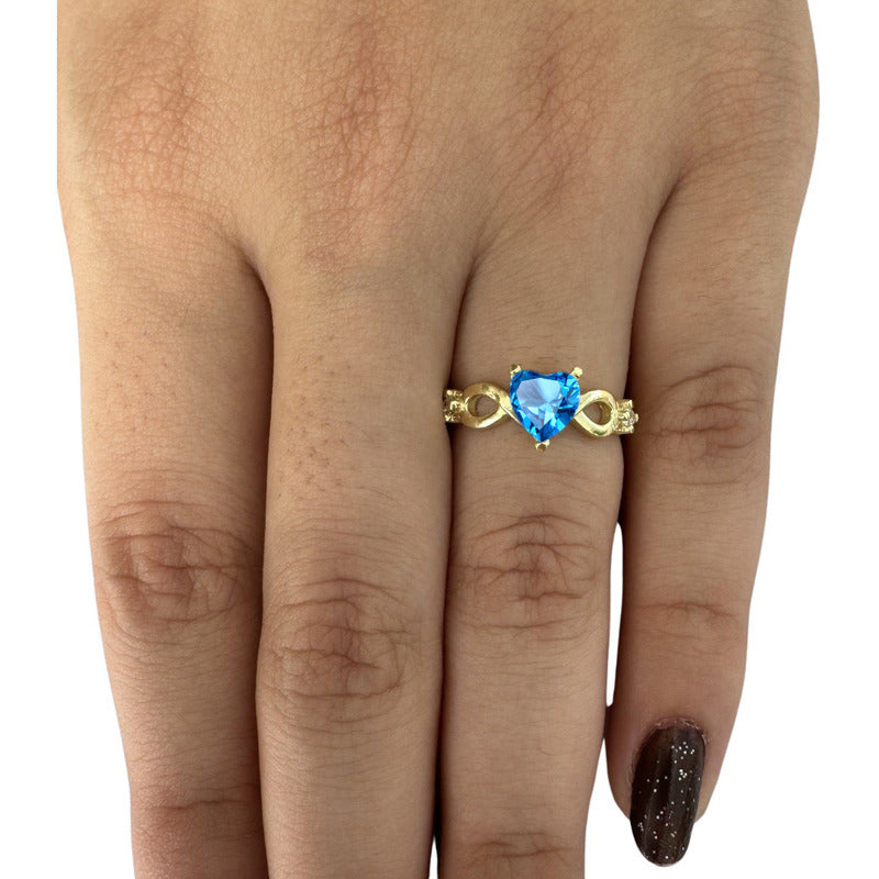 Anel Prata 925 Dourada 18k Infinito Amor Coração - Topázio