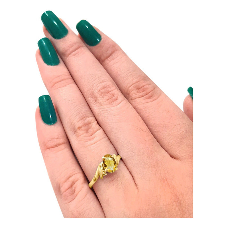 Anel Wings Prata 925 Dourada Ouro 18k - Citrino Oval
