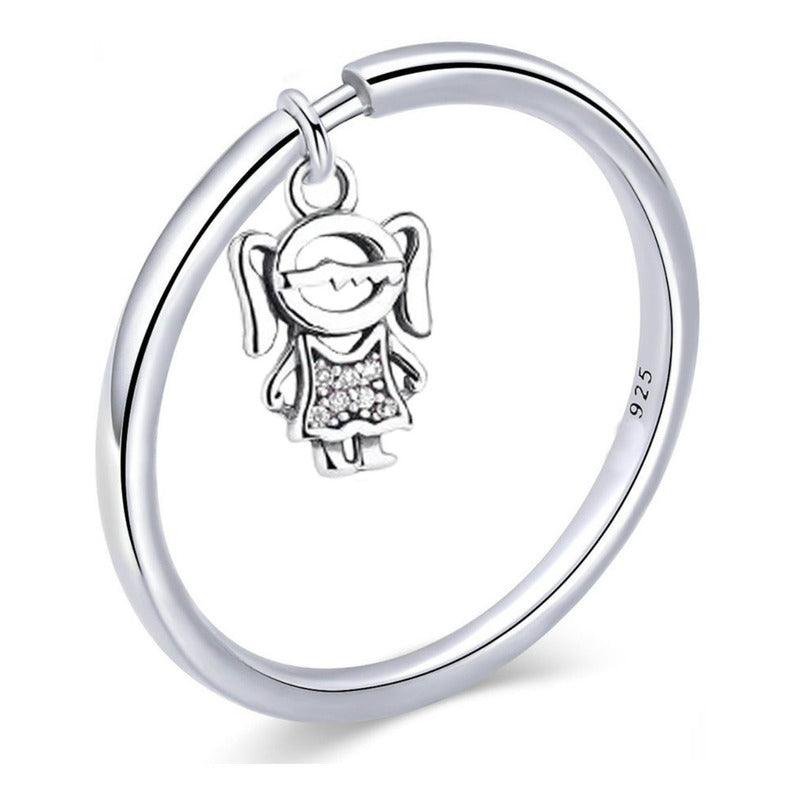 Anel Prata 925 Pingente Menina Zirconias Tamanhos Exclusivos