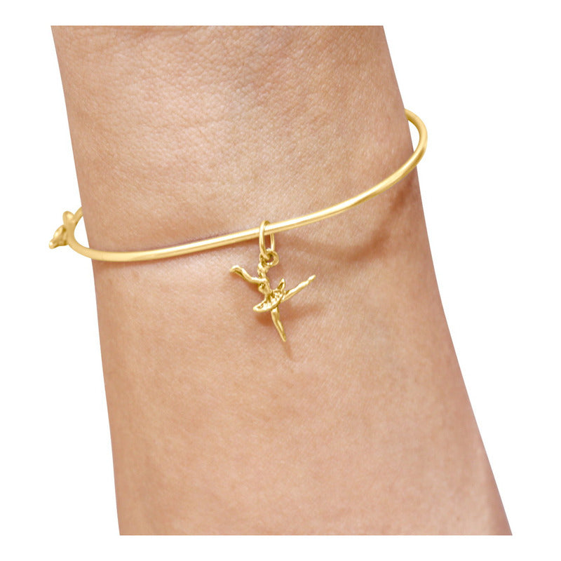 Bracelete Rígido Prata 925 Dourada 18k - Pingente Bailarina
