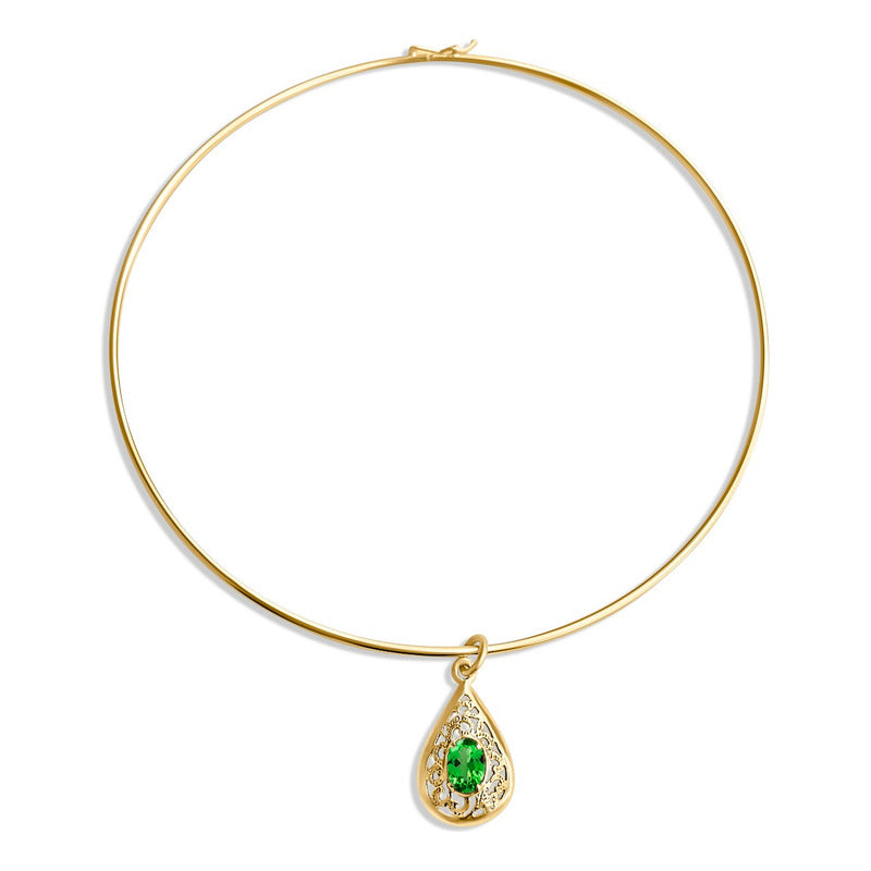 Colar Choker Filigrana Prata 925 Dourada 18k Esmeralda Gota