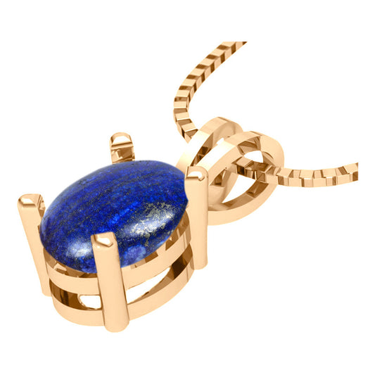 Colar Lápis-lazúli Prata 925 Dourada 18k Oval Veneziana