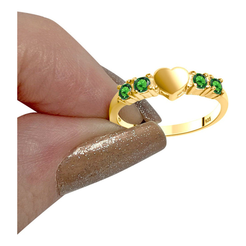 Solid Heart Ring 925 Silver Gold 18k Gold - Emerald