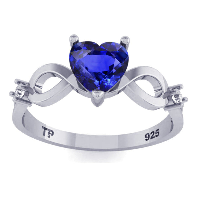 Anel Prata 925 Infinito Amor Coração - Safira Azul