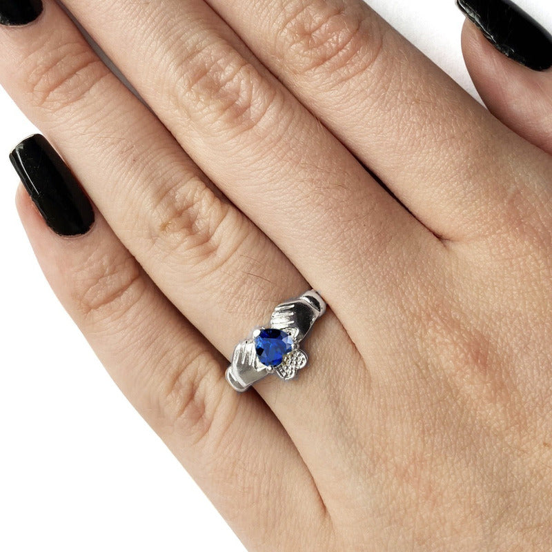 Anel De Prata 925 Claddagh Safira - Exclusivo