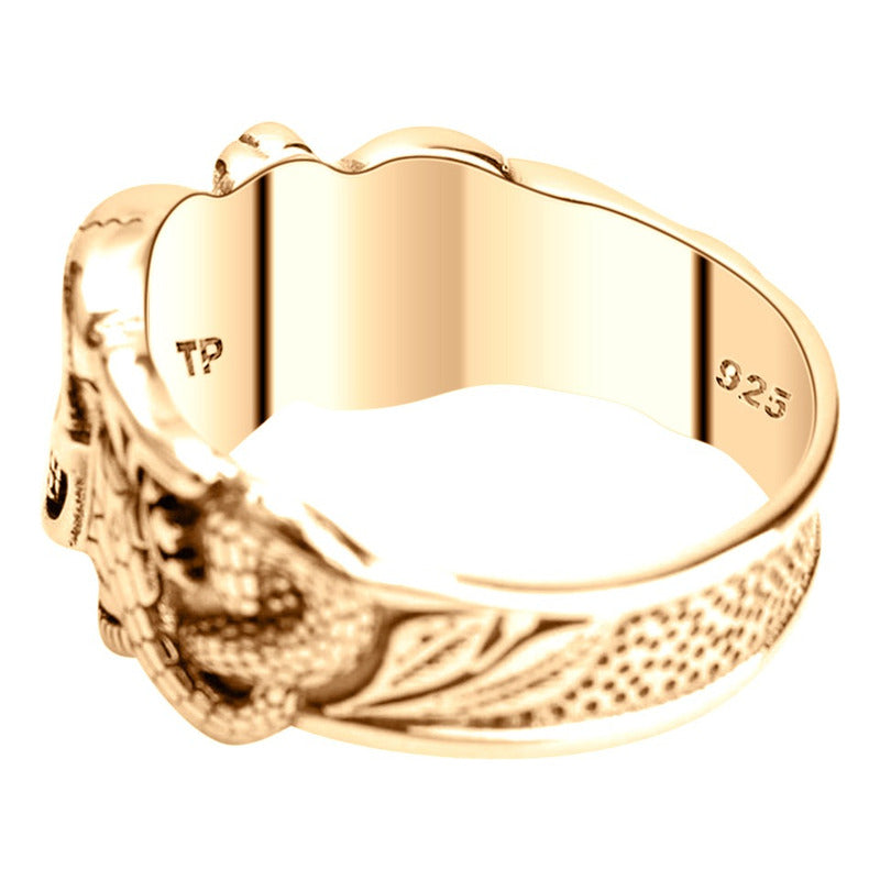 Anel Masculino Caveira Serpente Prata 925 Dourada Ouro 18k