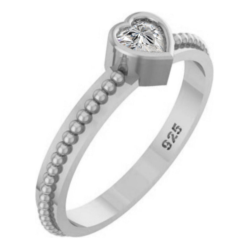 Pure 925 Silver Solitaire Heart Zirconia Ring - Exclusive