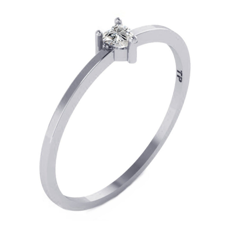 Anel Solitário Zirconia Coração Pura Prata 925 - Exclusivo