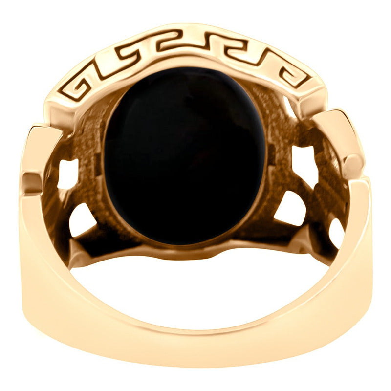 Anel Elos Oval Prata 925 Dourada Ouro 18k Black Ônix
