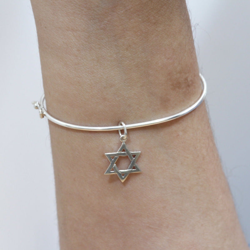 Pulseira Bracelete Rígido Prata 925 - Estrela De David