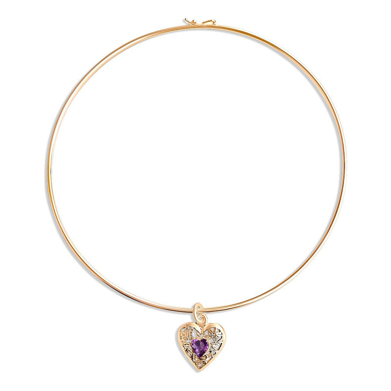 Colar Choker Coração Ametista Prata 925 Dourada 18k