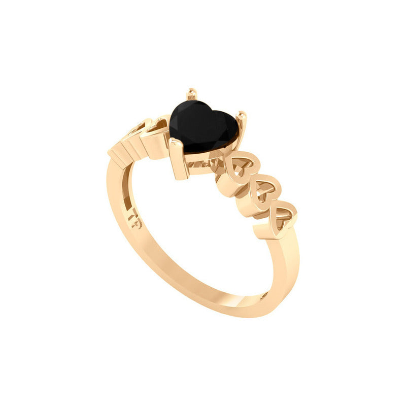 Anel Luxo Coração Prata 925 Dourada A Ouro 18k - Onix