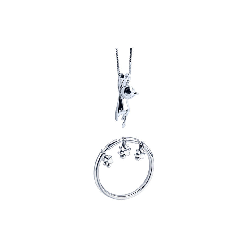 Kit Anel E Colar Gatinho Pura Prata 925 - Exclusivo