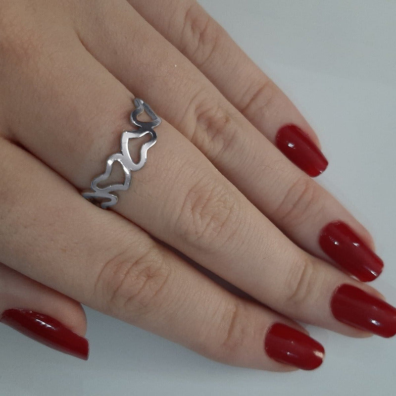 Pure 925 Silver Ring with Hollow Hearts - Exclusive