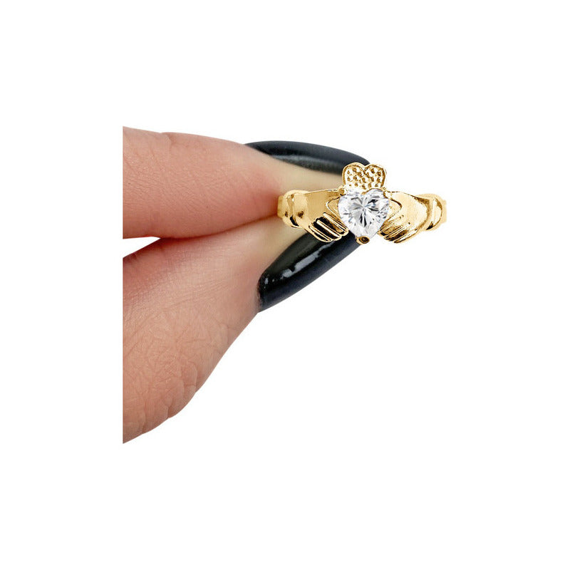 Irish Claddagh Ring 925 Silver 18k Gold - Zirconia