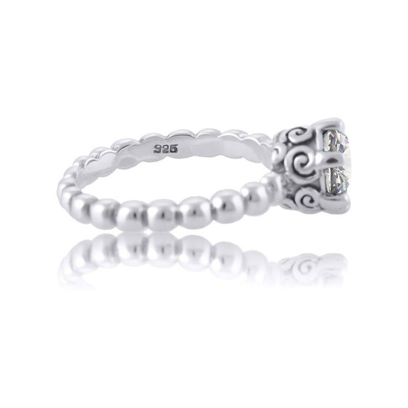 Anel Solitário Vintage De Prata 925 Zirconia - Exclusivo