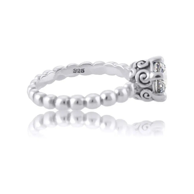 Anel Solitário Vintage De Prata 925 Zirconia - Exclusivo