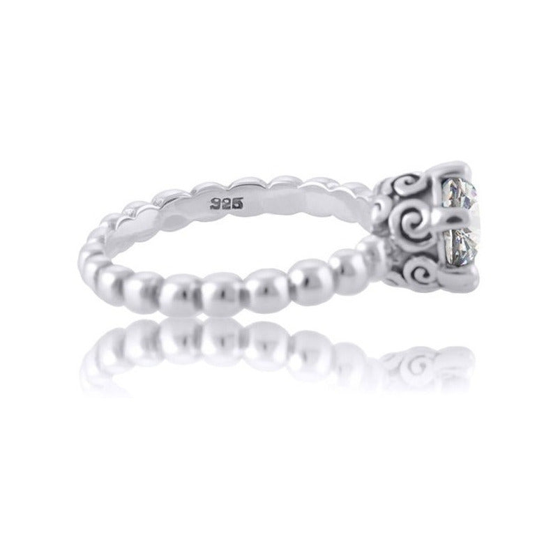 Anel Solitário Vintage De Prata 925 Zirconia - Exclusivo