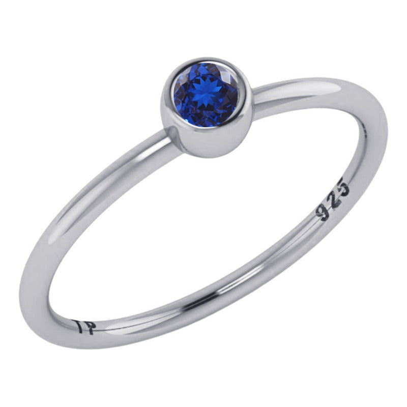Anel Prata 925 Solitário Safira Redonda - Exclusivo