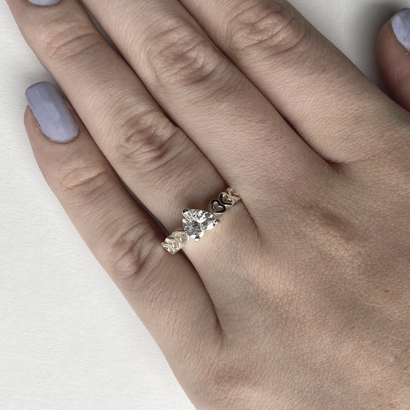 Anel Luxo Pura Prata 925 Zirconia Coração - Exclusivo