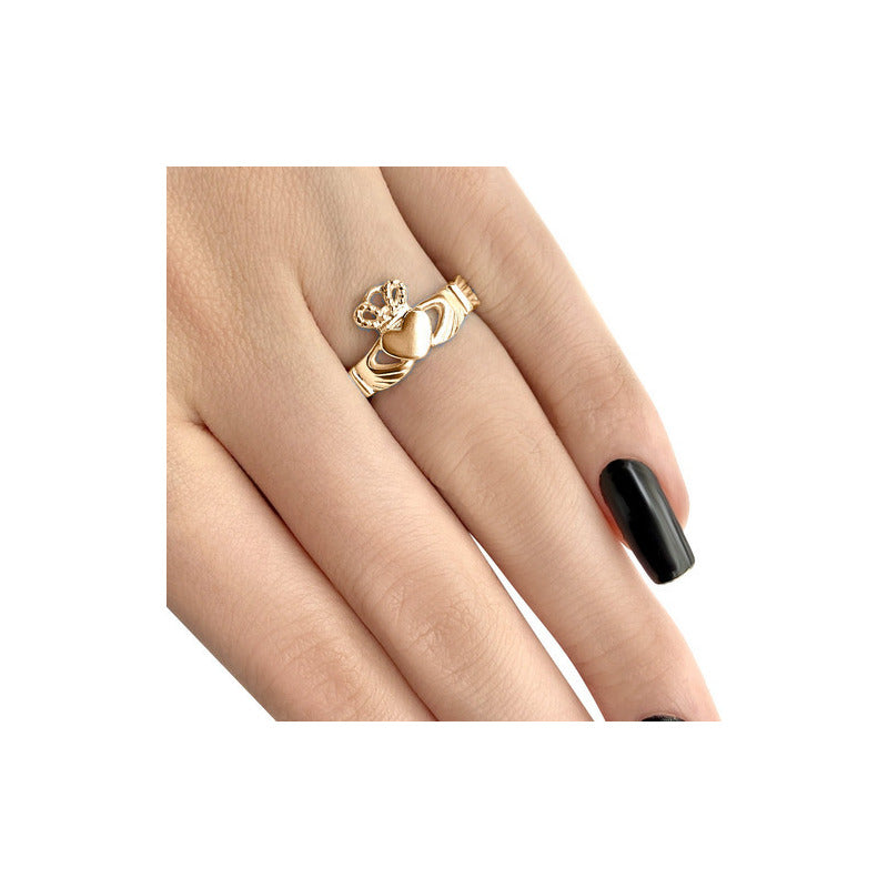 Anel Claddagh Clássico Prata 925 Dourada 18k- Unissex